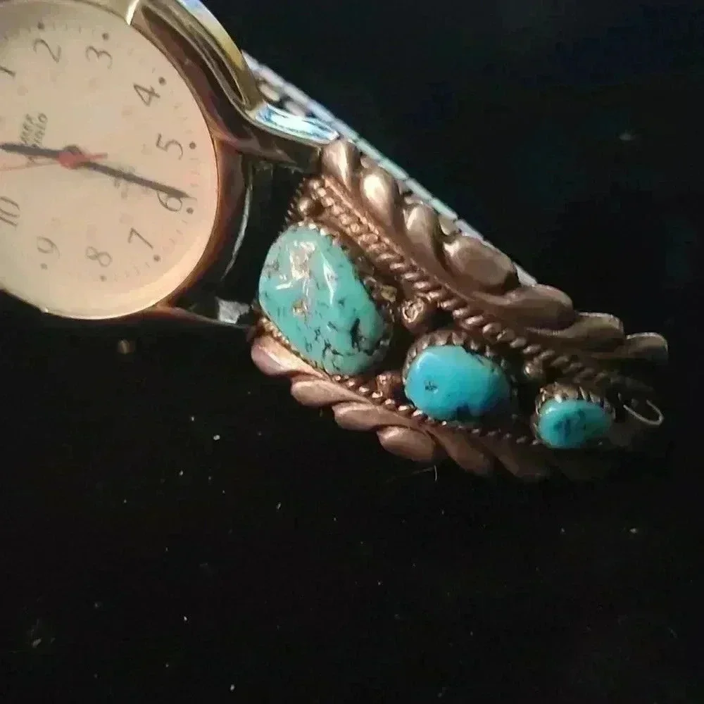Famous Makers Robert & Bernice Leekya watch tips, Unisex Sterling Turquoise FIRE